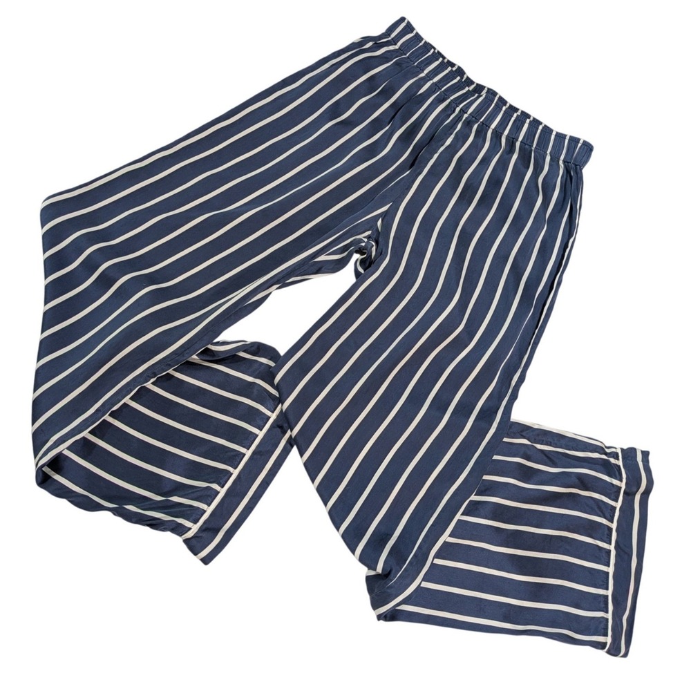 Eberjey 100% Silk Pajama Set Womens XS Navy White Stripe Long Sleeve PJ - Picture 7 of 13